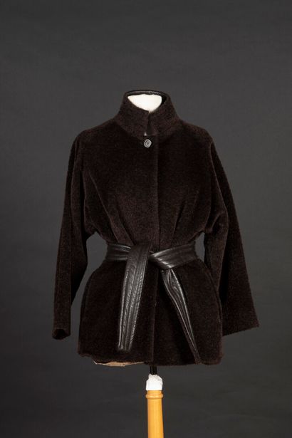 MAX MARA. Veste 3/4 en lainage chocolat (alpaga...