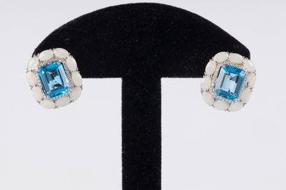 Paire de boucles d'oreilles en or gris sertie...