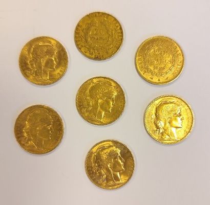 7 monnaies en or: 20 FF