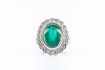 Bague en or blanc et platine centrée en clos...