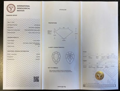Diamant poire sous scellé, avec son certificat...