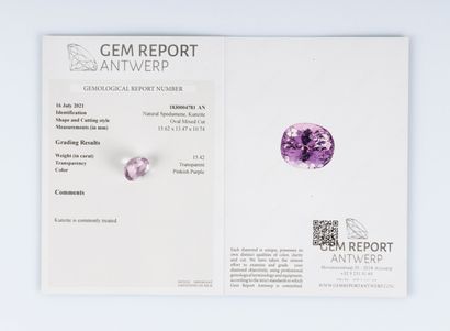 Kunzite sur papier avec son certificat mentionnant:...