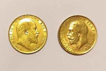 2 monnaies en or: souverains 1909 et 191...