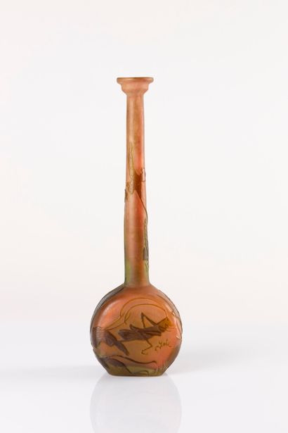 GALLE. Vase soliflore out of glass, engraved...