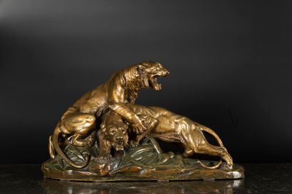 Edouard DROUOT (1859-1945)
Tiger fight
Bronze,...