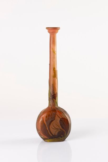 GALLE. Vase soliflore out of glass, engraved...