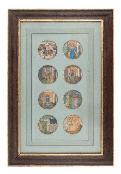 Ensemble de huit médaillons enluminés sur...