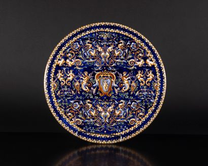 GIEN. Large round earthenware dish, Renaissance...