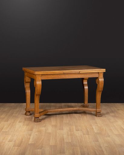 Light oak display table, fluted scrolled...