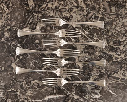 7 fourchettes en argent, modèle Secession....