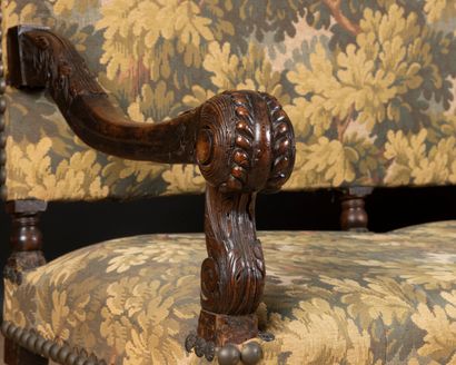 Grande banquette en bois tourné et sculpté,...