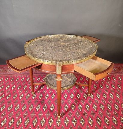 Round mahogany and mahogany veneer pedestal...