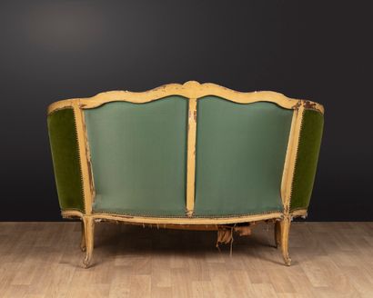 Small basket sofa in relacquered wood, molded...