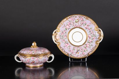 SEVRES. Round covered ecuelle and its circular...