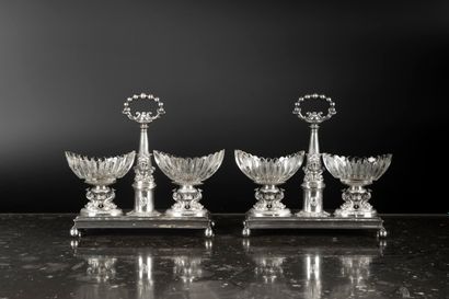 Paire de salerons double en argent, bases...