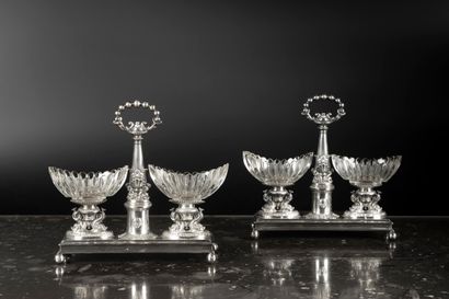 Paire de salerons double en argent, bases...