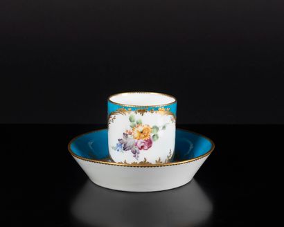 SEVRES. Goblet and saucer in soft porcelain...