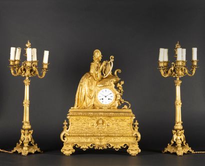 Important gilt bronze clock decorated with...