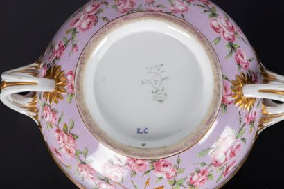 SEVRES. Round covered ecuelle and its circular...
