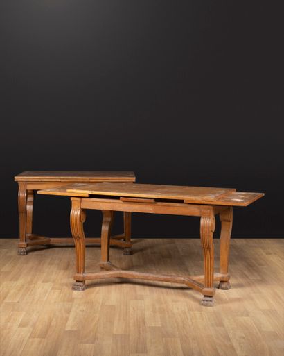 Pair of light oak display tables, fluted...