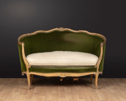 Small basket sofa in relacquered wood, molded...