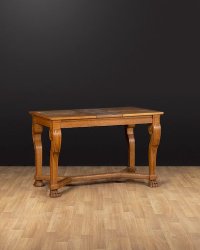Light oak display table, fluted scrolled...