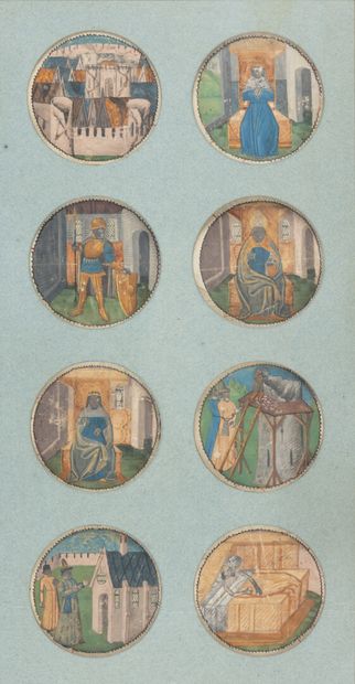 Ensemble de huit médaillons enluminés sur...