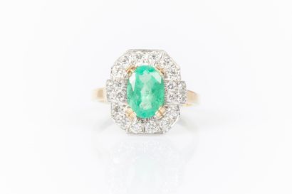 Bague Rectangle à pans coupés or 2 tons 6g35,...