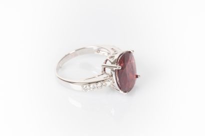 Bague en or gris sertie d'un rubis naturel...