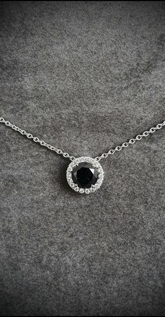 White gold pendant centered with a rare round...