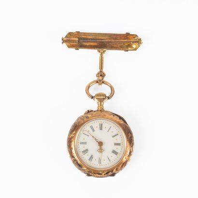 Montre de gousset en or jaune avec sa chaîne...