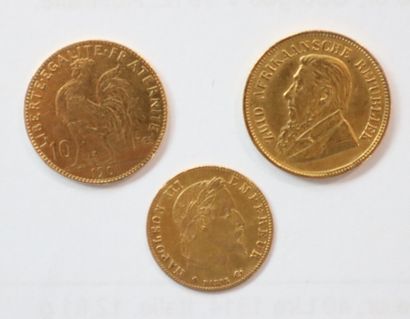 3 monnaies or : 1 pièce de 10 francs or Marianne...