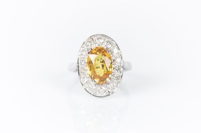 Bague en or blanc 750°/.(18K) 7g90 sertie...