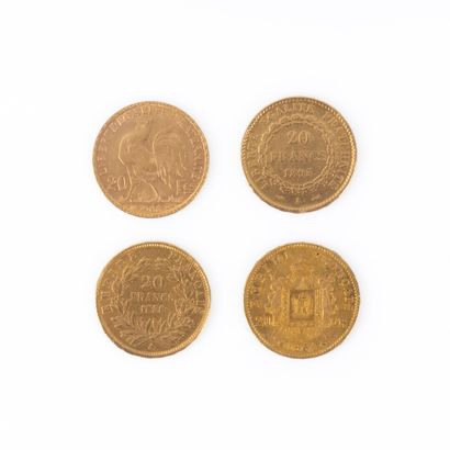 4 coins of 20 francs gold (2 Napoleon III,...
