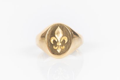 Bague chevalière en or jaune 18K 750 millièmes...