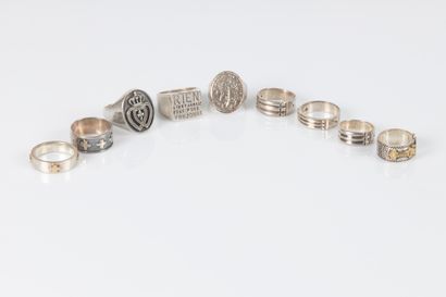 Lot de 9 bagues en argent 800 millièmes dont...