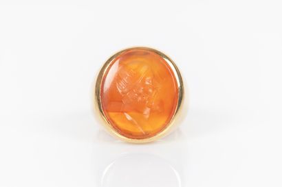 Bague chevalière en or jaune 18K 750 millièmes...