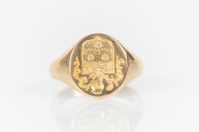 Bague chevalière en or jaune 18K 750 millièmes...