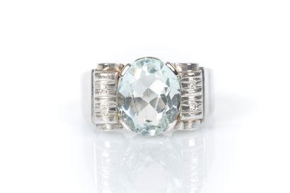 Bague Tank en or blanc 14K 8g95 ornée d'une...