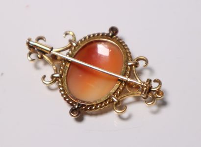 Oval brooch in yellow gold with a cameo showing...