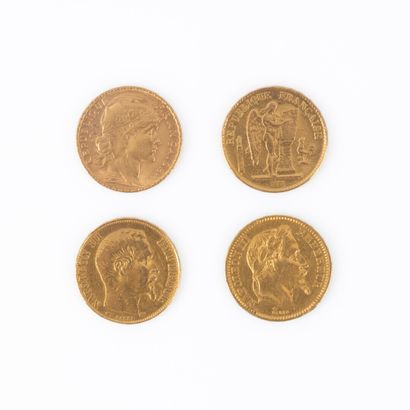 4 coins of 20 francs gold (2 Napoleon III,...