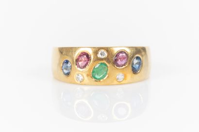 Bague Arlequin en or jaune 18K 750 millièmes...