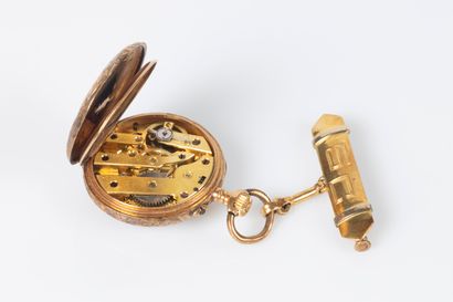 Montre de gousset en or jaune avec sa chaîne...