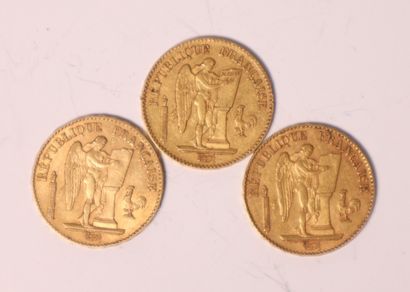 3 gold coins 20FF French Republic (1848,...