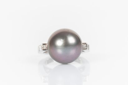 Bague en or gris 18K 750 millièmes ornée...