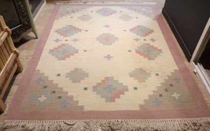 INDIA. Flat woven carpet with geometric design...