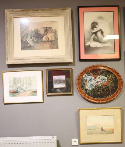 Set of 3 watercolours and gouaches: Chemin...