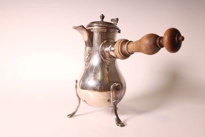 A plain silver baluster chocolatier, decorated...