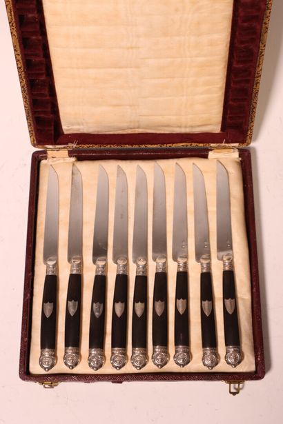 * Suite of 9 fruit knives, silver blades,...
