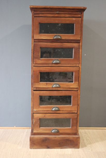 Mahogany seed tray with 5 drawers and 1 shelf....